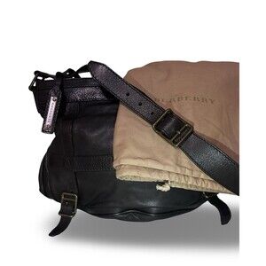 Burberry Black Leather Messenger Bag With Dust Bag